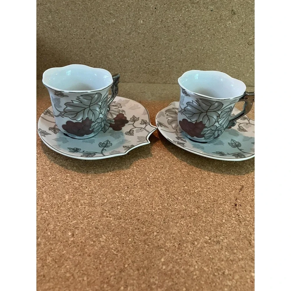 Deco Glass Vintage Espresso Cups And Saucers Leaf Design